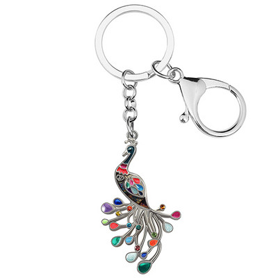 NEWEI din aliaj emailat elegant coadă florală păun brelocuri pasăre geantă de modă breloc inel farmec cadou bijuterii pentru femei adolescenți fete