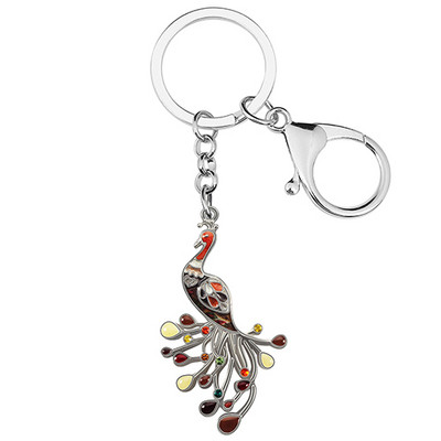NEWEI din aliaj emailat elegant coadă florală păun brelocuri pasăre geantă de modă breloc inel farmec cadou bijuterii pentru femei adolescenți fete
