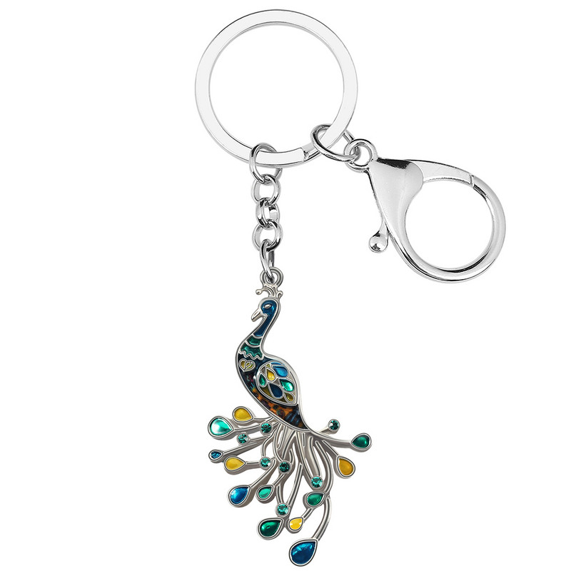 NEWEI din aliaj emailat elegant coadă florală păun brelocuri pasăre geantă de modă breloc inel farmec cadou bijuterii pentru femei adolescenți fete