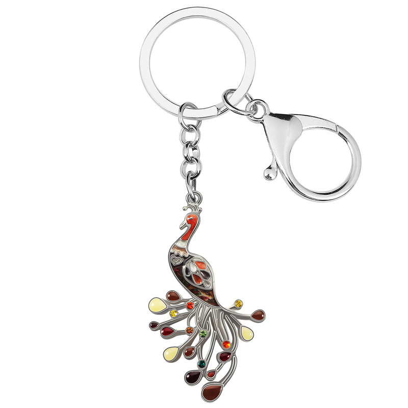 NEWEI din aliaj emailat elegant coadă florală păun brelocuri pasăre geantă de modă breloc inel farmec cadou bijuterii pentru femei adolescenți fete