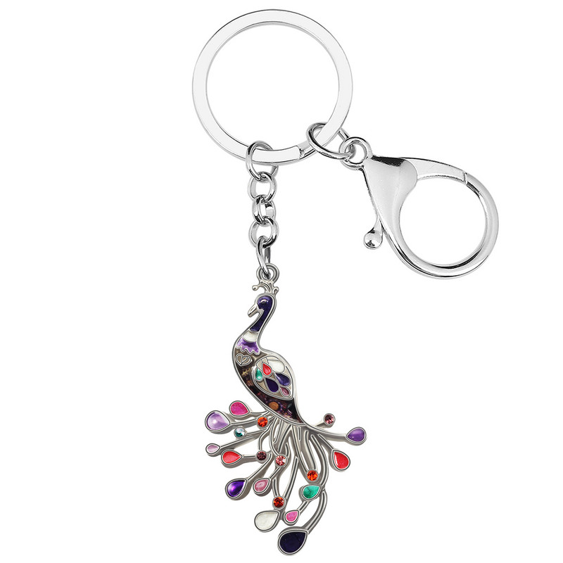 NEWEI din aliaj emailat elegant coadă florală păun brelocuri pasăre geantă de modă breloc inel farmec cadou bijuterii pentru femei adolescenți fete