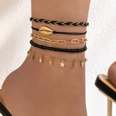 Tocona3 bucăți/set gleznele cu stea neagră la modă pentru femei, boeme, reglabile, cu margele, lanțuri de picior de pește mic, bijuterii de petrecere 21753