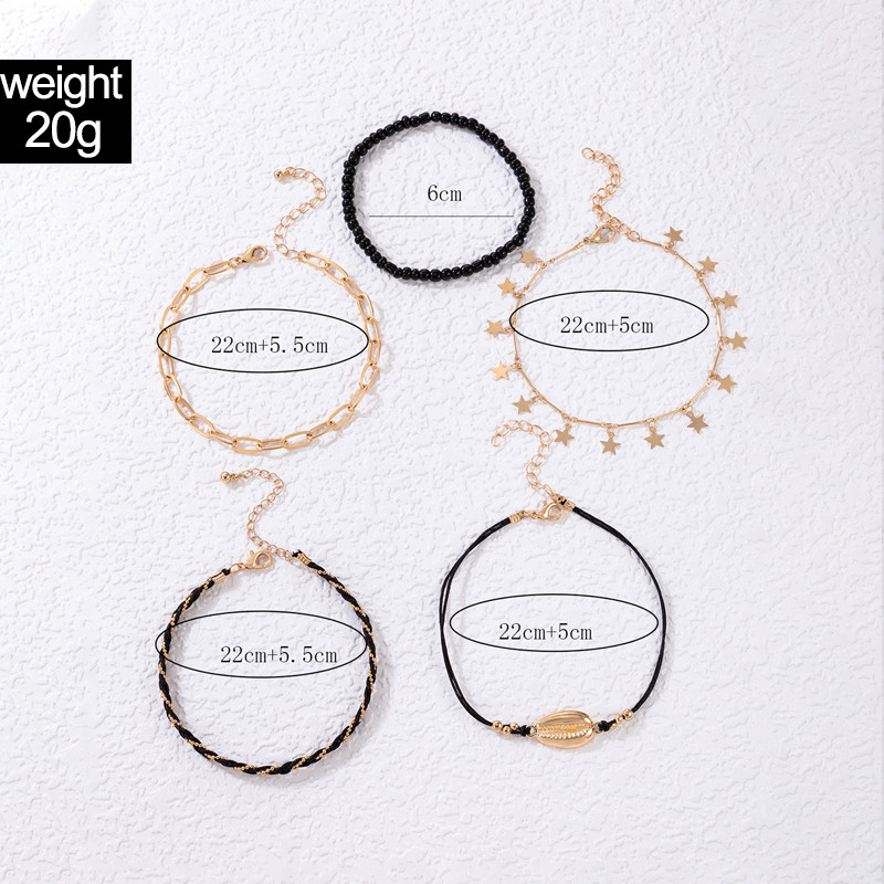 Tocona3 bucăți/set gleznele cu stea neagră la modă pentru femei, boeme, reglabile, cu margele, lanțuri de picior de pește mic, bijuterii de petrecere 21753