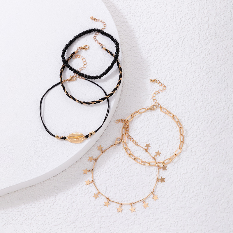 Tocona3 bucăți/set gleznele cu stea neagră la modă pentru femei, boeme, reglabile, cu margele, lanțuri de picior de pește mic, bijuterii de petrecere 21753