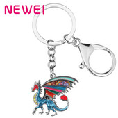 NEWEI Aliaj emailat Floral Mitic Drăguț Long Blue Dragon Brelocuri Unic Breloc Inel Bijuterii Pentru Femei Bărbați Adolescenți Charm Cadouri