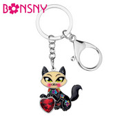 Bonsny Aliaj Email Strasuri Dulce Cat Breloc Brelocuri Suport Cristal Animal Animale de companie Bijuterii pentru Femei Fete Breloc pentru geanta Cadou