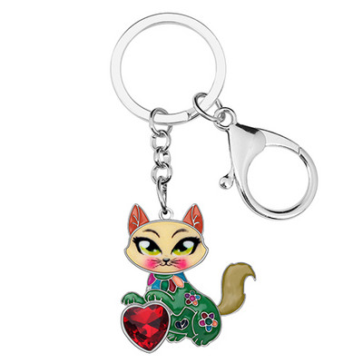 Bonsny Aliaj Email Strasuri Dulce Cat Breloc Brelocuri Suport Cristal Animal Animale de companie Bijuterii pentru Femei Fete Breloc pentru geanta Cadou