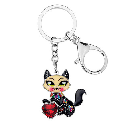 Bonsny Aliaj Email Strasuri Dulce Cat Breloc Brelocuri Suport Cristal Animal Animale de companie Bijuterii pentru Femei Fete Breloc pentru geanta Cadou