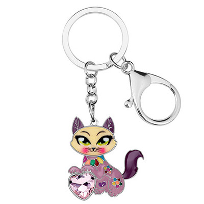 Bonsny Aliaj Email Strasuri Dulce Cat Breloc Brelocuri Suport Cristal Animal Animale de companie Bijuterii pentru Femei Fete Breloc pentru geanta Cadou