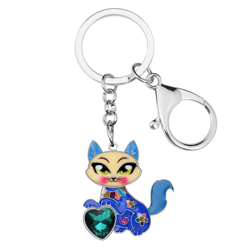 Bonsny Aliaj Email Strasuri Dulce Cat Breloc Brelocuri Suport Cristal Animal Animale de companie Bijuterii pentru Femei Fete Breloc pentru geanta Cadou