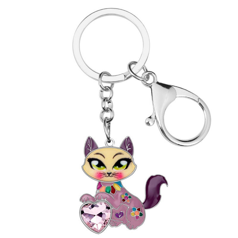 Bonsny Aliaj Email Strasuri Dulce Cat Breloc Brelocuri Suport Cristal Animal Animale de companie Bijuterii pentru Femei Fete Breloc pentru geanta Cadou