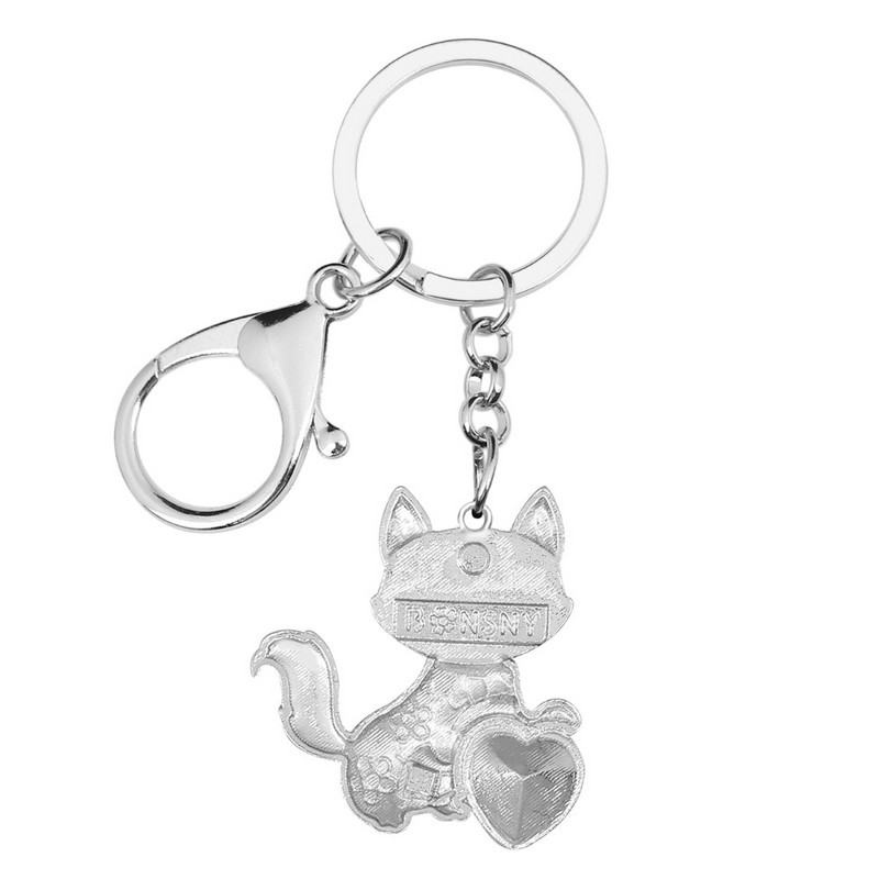 Bonsny Aliaj Email Strasuri Dulce Cat Breloc Brelocuri Suport Cristal Animal Animale de companie Bijuterii pentru Femei Fete Breloc pentru geanta Cadou