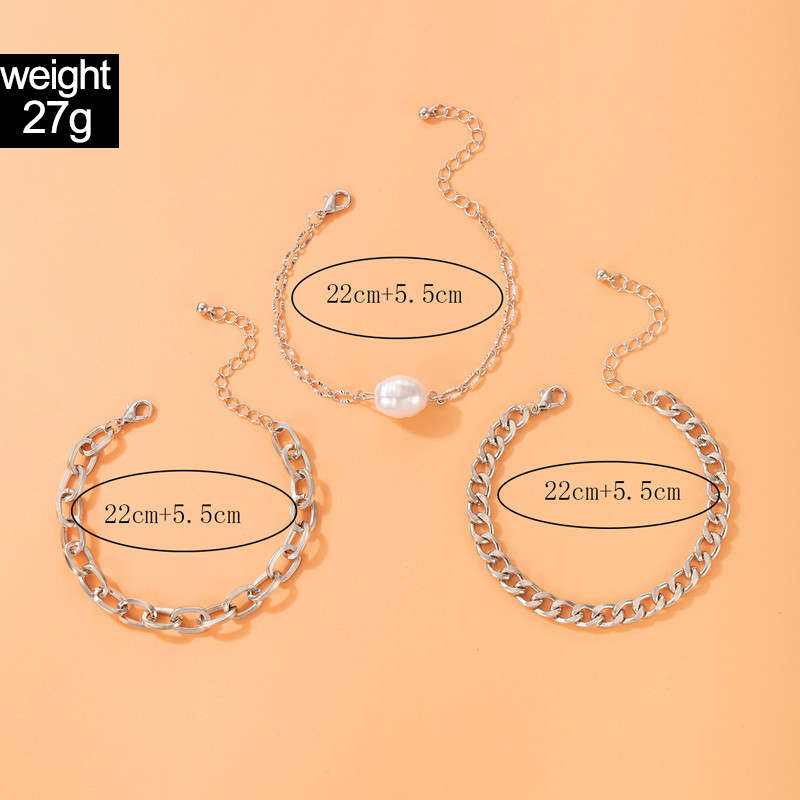 Tocona Punk Gros Picior Lanț de lux Perla Piatră Argintiu de culoare Aliaj Metal Ajustabil gleznă pentru femei Bijuterii 3buc/set 21812