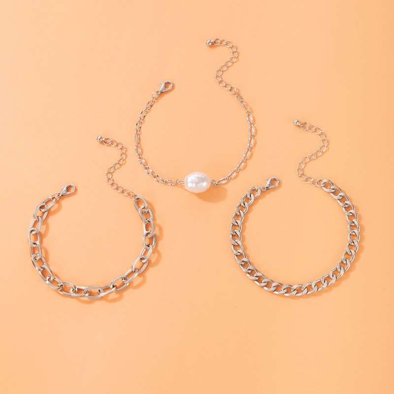 Tocona Punk Gros Picior Lanț de lux Perla Piatră Argintiu de culoare Aliaj Metal Ajustabil gleznă pentru femei Bijuterii 3buc/set 21812