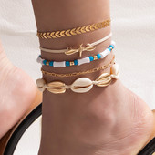 Tocona 6db/szett Shell Bead bokaláncok Női Boho Pigeon Gold Wafer Boho láblánc kötél Nyári Ékszer Nagyker 21254