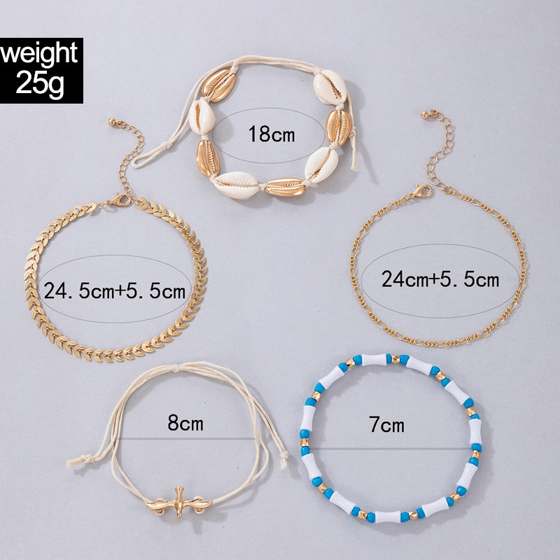 Tocona 6db/szett Shell Bead bokaláncok Női Boho Pigeon Gold Wafer Boho láblánc kötél Nyári Ékszer Nagyker 21254