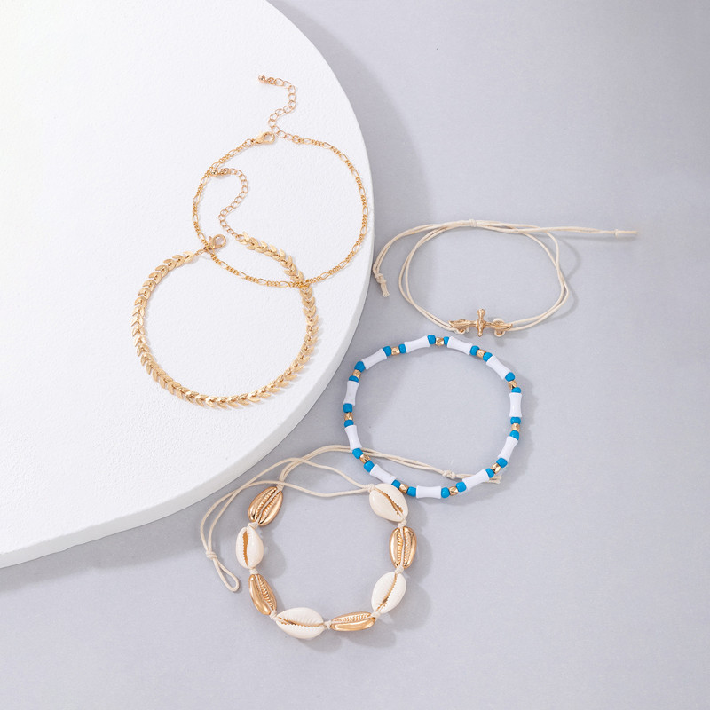 Tocona 6db/szett Shell Bead bokaláncok Női Boho Pigeon Gold Wafer Boho láblánc kötél Nyári Ékszer Nagyker 21254