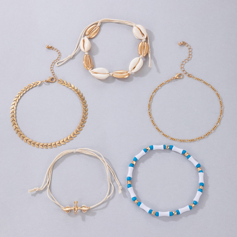 Tocona 6db/szett Shell Bead bokaláncok Női Boho Pigeon Gold Wafer Boho láblánc kötél Nyári Ékszer Nagyker 21254