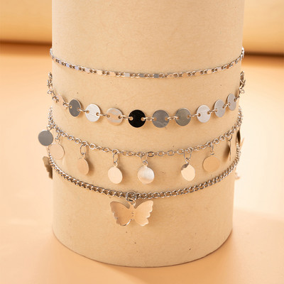 Tocona 4 buc/seturi la modă ciucuri fluture gleznele pentru femei Brelocuri de culoare auriu aliaj metal lanț pentru picioare bijuterii boeme 14985