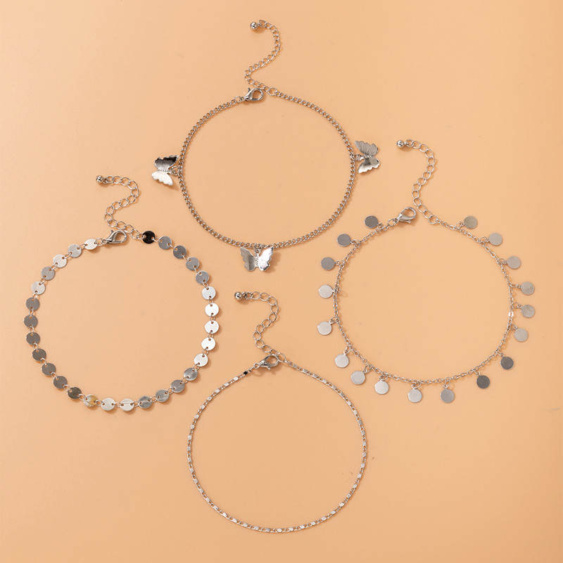 Tocona 4 buc/seturi la modă ciucuri fluture gleznele pentru femei Brelocuri de culoare auriu aliaj metal lanț pentru picioare bijuterii boeme 14985