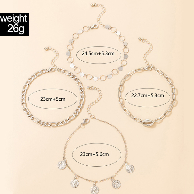 Tocona 4 buc/seturi Bohemain Shell, culoare auriu, glezne, brelocuri pentru femei, lanț gros, inimă, ciucuri de apă, lanț pentru picioare, accesorii pentru bijuterii