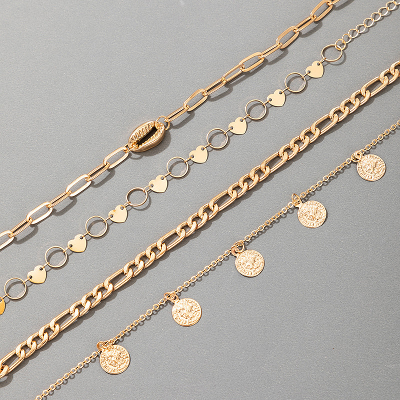 Tocona 4 buc/seturi Bohemain Shell, culoare auriu, glezne, brelocuri pentru femei, lanț gros, inimă, ciucuri de apă, lanț pentru picioare, accesorii pentru bijuterii