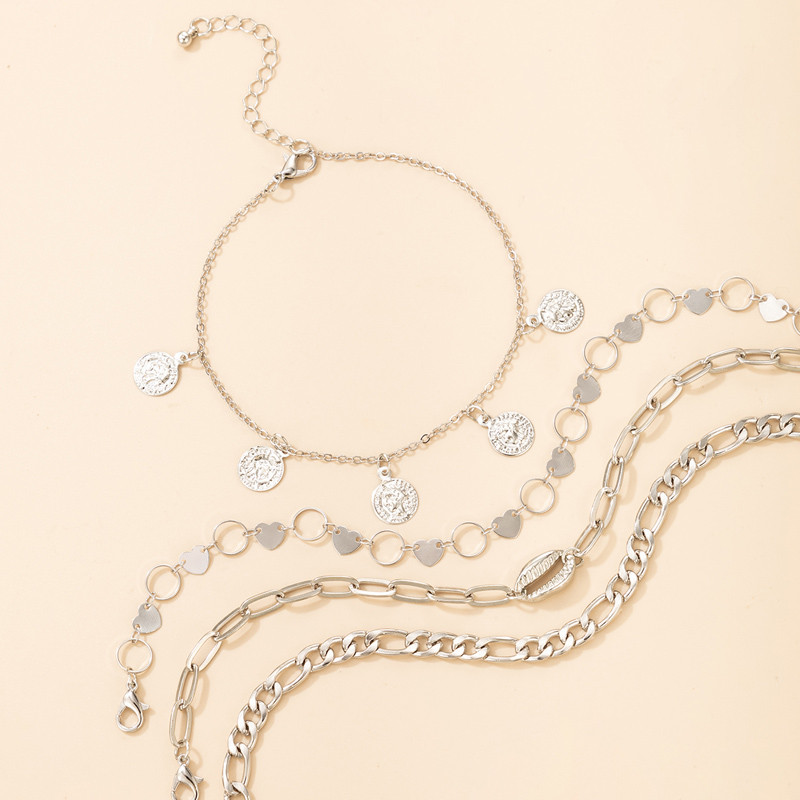 Tocona 4 buc/seturi Bohemain Shell, culoare auriu, glezne, brelocuri pentru femei, lanț gros, inimă, ciucuri de apă, lanț pentru picioare, accesorii pentru bijuterii