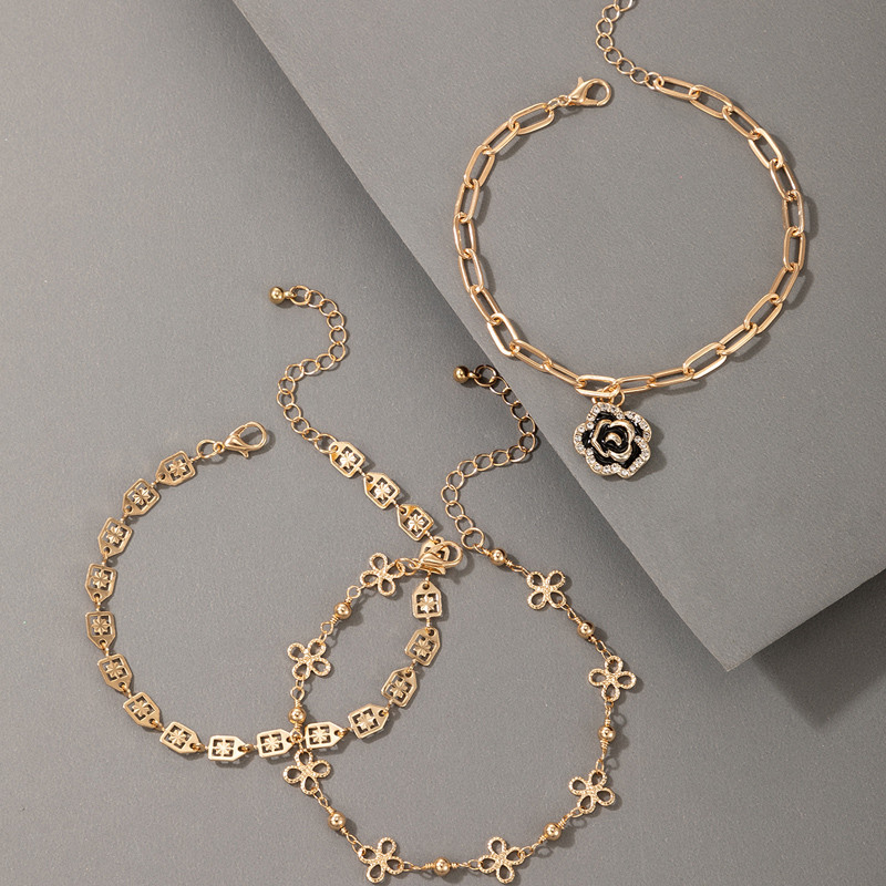 Tocona 3 buc/seturi Lanț pentru picioare cu flori de lux, din aliaj de metal, cu mărgele geoemtry, pentru femei, bijuterii, sandale desculțe 17160