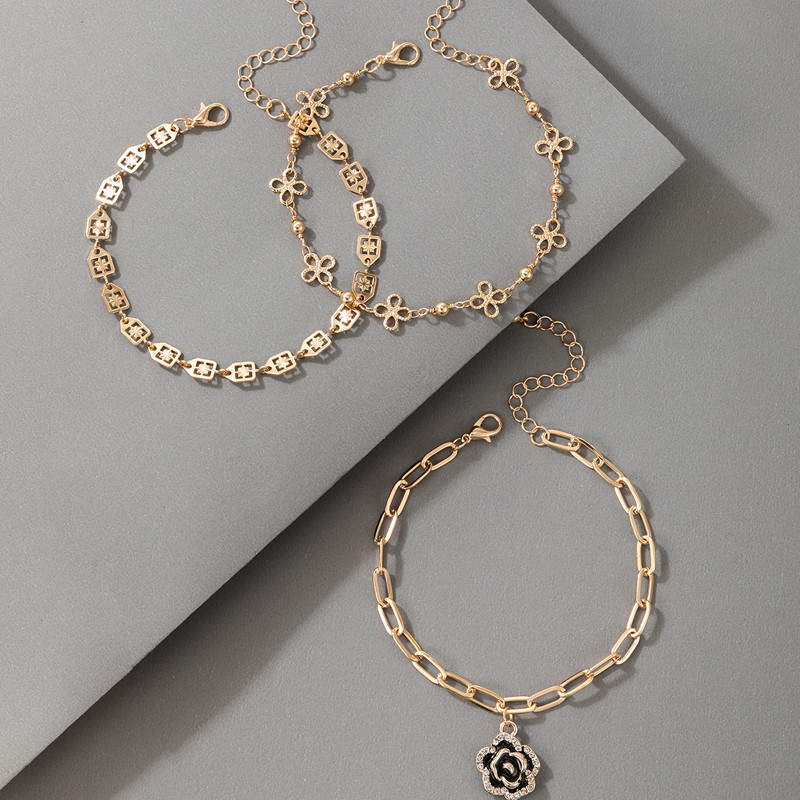 Tocona 3 buc/seturi Lanț pentru picioare cu flori de lux, din aliaj de metal, cu mărgele geoemtry, pentru femei, bijuterii, sandale desculțe 17160