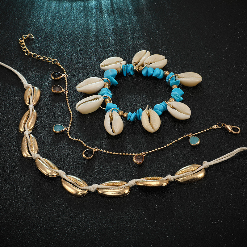 Tocona glezne boeme colorate cu ciucuri pentru femei Charms Shell Crystal Stone Sandale desculțe Bijuterii de vară ajustabile