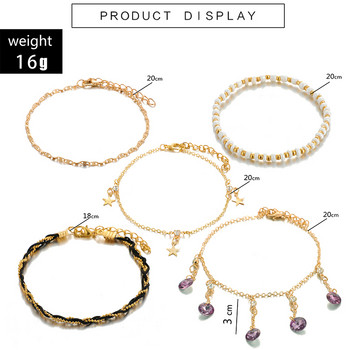 Tocona Elegant Star Crystal Tassel Anklets for Women Boho Jewelry Многослойна верижка Гривна на крака Сандали Аксесоари 9085