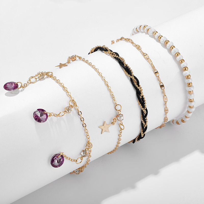 Tocona Elegant Star Crystal Boho Boho Boho ékszer réteges lánckarkötő a lábon Szandál Kiegészítők 9085