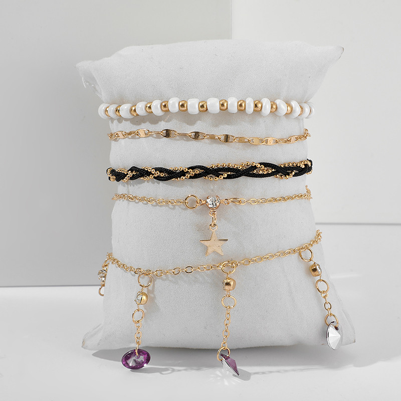 Tocona Elegant Star Crystal Boho Boho Boho ékszer réteges lánckarkötő a lábon Szandál Kiegészítők 9085