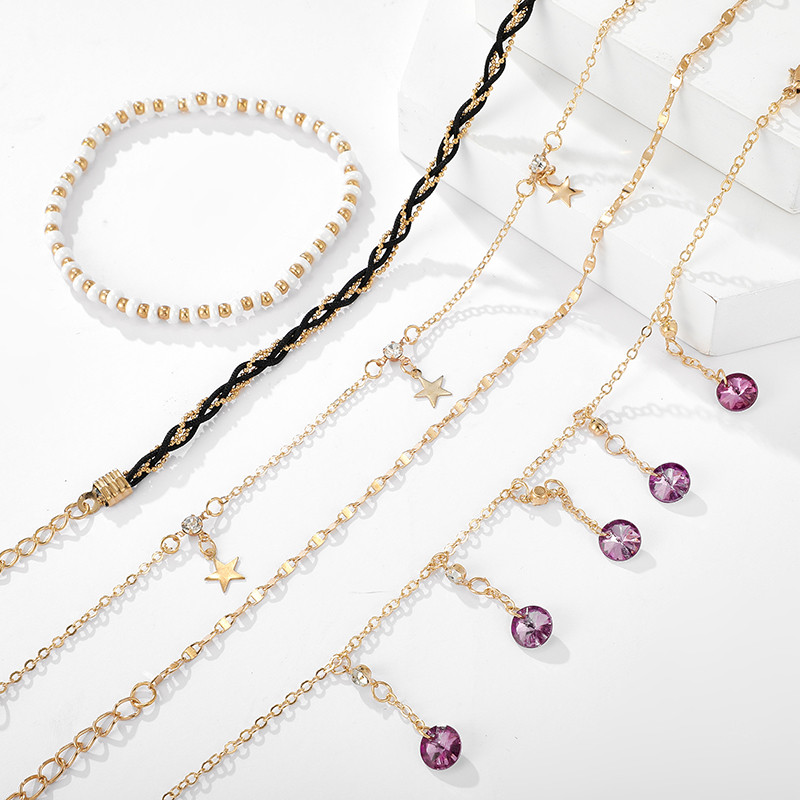 Tocona Elegant Star Crystal Boho Boho Boho ékszer réteges lánckarkötő a lábon Szandál Kiegészítők 9085