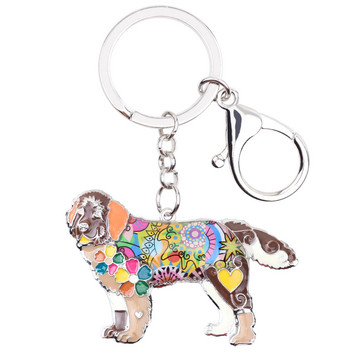 Μπρελόκ από κράμα Bonsny Newfoundland Dog Chain Keychains Δαχτυλίδι για γυναίκες κορίτσια Τσάντα δώρου Γούρια αυτοκινήτου Κρεμαστό Μόδα Ζωικά κοσμήματα