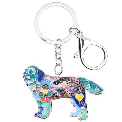 Bonsny emajl Legura Newfoundland pas Privjesci za ključeve Prsten za žene Djevojke Poklon torba Privjesci za automobile Modni životinjski nakit