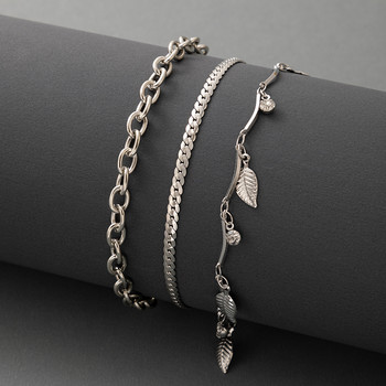 Tocona Bohemian Leaf Tassel Anklets for Women Charms Silver Color Alloy Metal Регулируема верига за крака Бижута 3 бр./компл. 20316