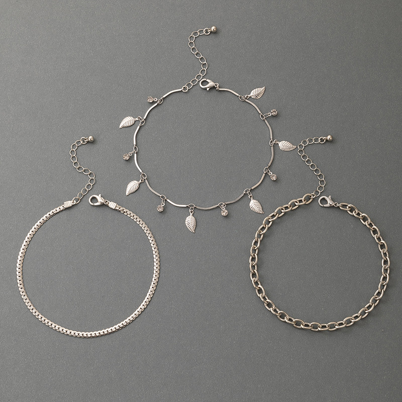Tocona ciucuri frunze boeme glezne pentru femei Brelocuri argintiu aliaj metal bijuterii lanț pentru picioare 3 buc/seturi 20316