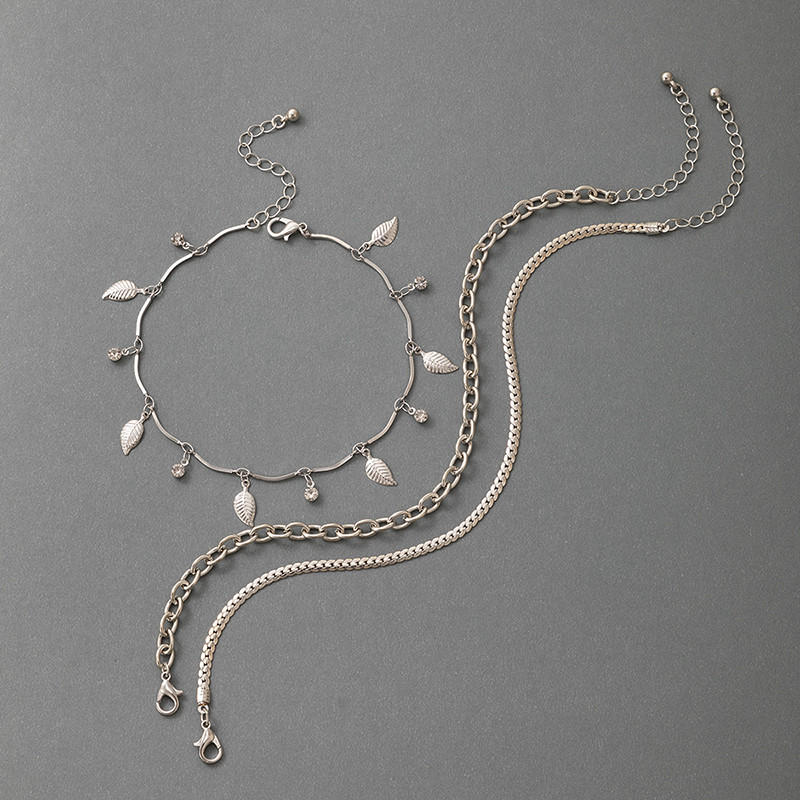Tocona ciucuri frunze boeme glezne pentru femei Brelocuri argintiu aliaj metal bijuterii lanț pentru picioare 3 buc/seturi 20316