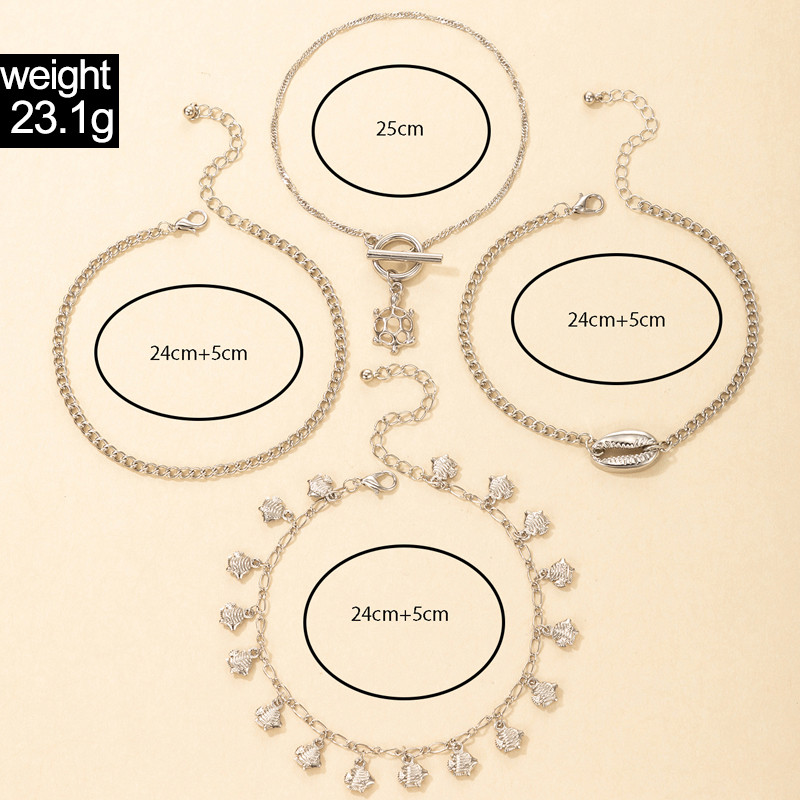 Tocona Tocona Cochilii Boeme Pește Ciciucuri gleznele pentru femei Din aliaj cu geometrie goală Broasca țestoasă Animal Beach Party Bijuterii 4buc/seturi 18784