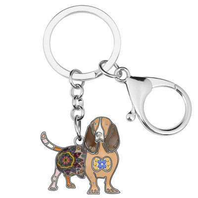 Brelocuri pentru câini din aliaj emailat Weveni Basset Hound, brelocuri cu animale drăguțe, bijuterii pentru doamne, fete, adolescenți, geantă, accesorii pentru chei de mașină