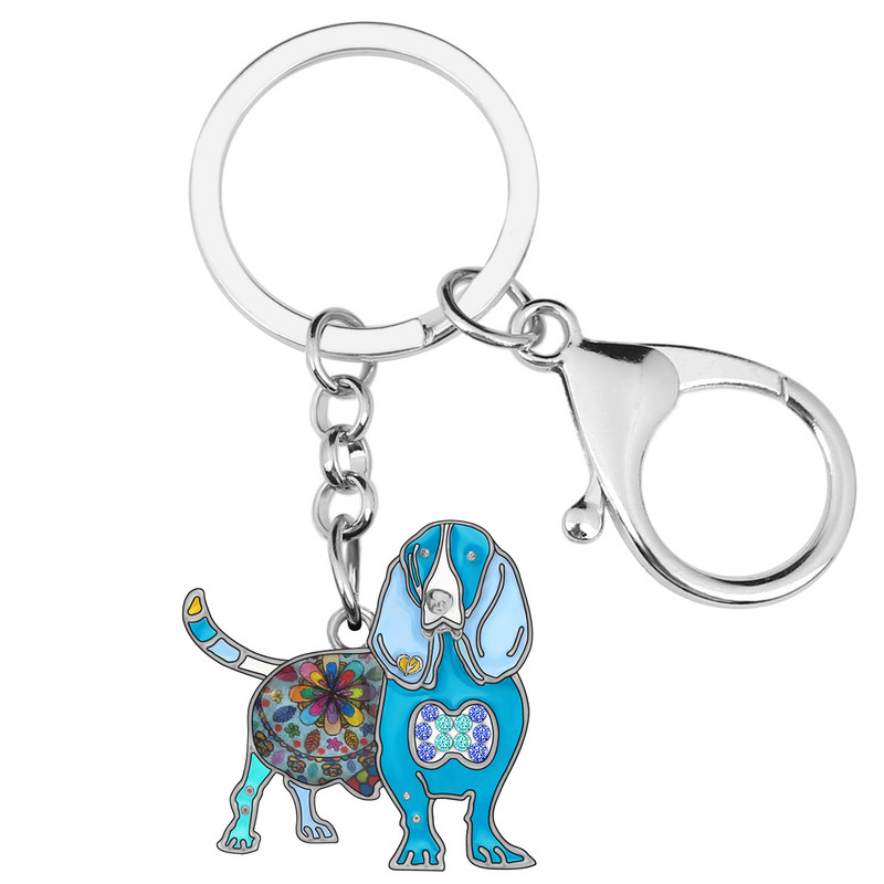 Brelocuri pentru câini din aliaj emailat Weveni Basset Hound, brelocuri cu animale drăguțe, bijuterii pentru doamne, fete, adolescenți, geantă, accesorii pentru chei de mașină