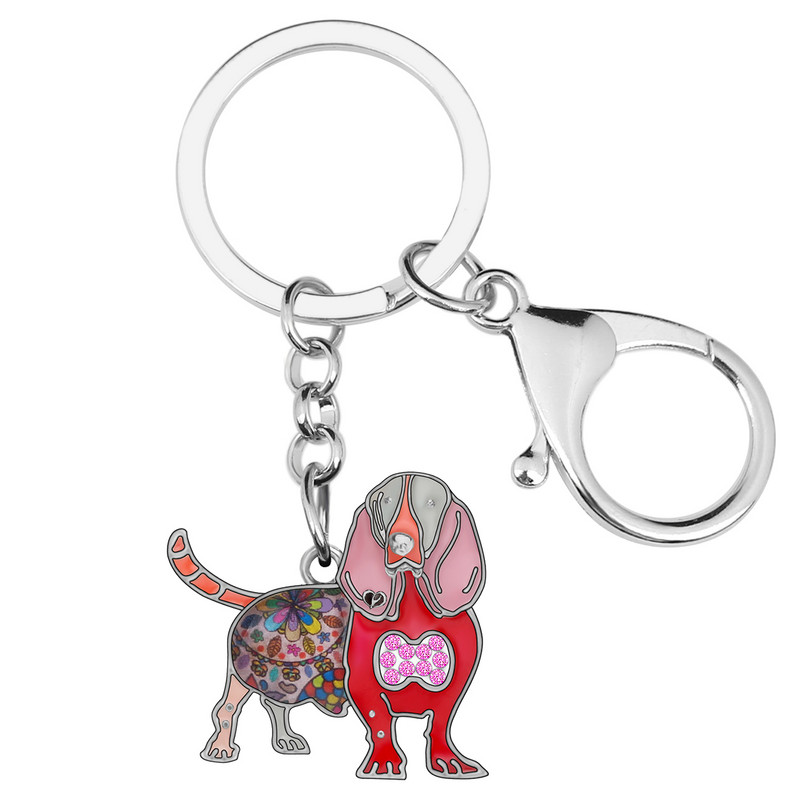 Brelocuri pentru câini din aliaj emailat Weveni Basset Hound, brelocuri cu animale drăguțe, bijuterii pentru doamne, fete, adolescenți, geantă, accesorii pentru chei de mașină