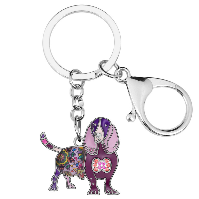 Brelocuri pentru câini din aliaj emailat Weveni Basset Hound, brelocuri cu animale drăguțe, bijuterii pentru doamne, fete, adolescenți, geantă, accesorii pentru chei de mașină
