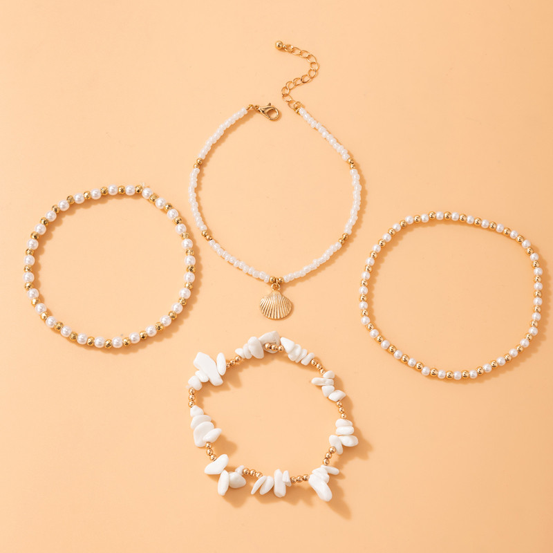 Tocona gleznele colorate cu margele pentru femei Boeme neregulate coajă de piatră din aliaj de metal bijuterii cu lanț pentru picioare reglabile 4 buc/set 21069