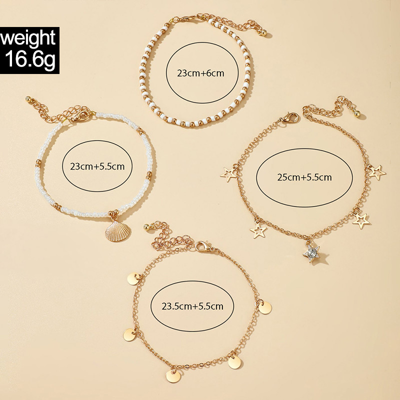 Tocona Charms gleznele cu margele pentru femei Noua vara scoici de cristal stralucitor lant picior bijuterii boeme 4buc/seturi 15406