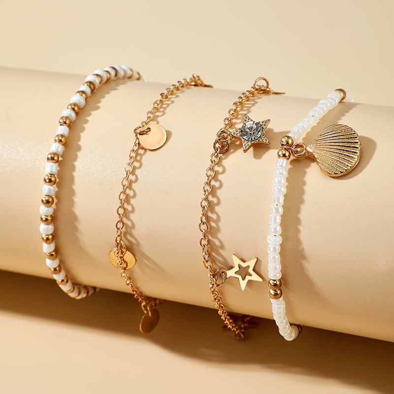 Tocona Charms gleznele cu margele pentru femei Noua vara scoici de cristal stralucitor lant picior bijuterii boeme 4buc/seturi 15406