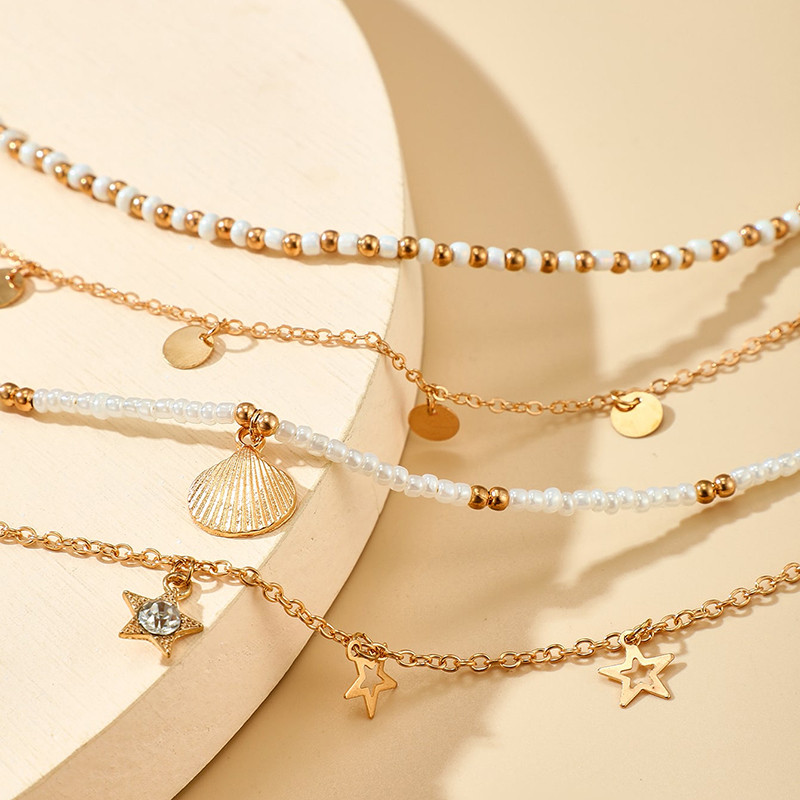 Tocona Charms gleznele cu margele pentru femei Noua vara scoici de cristal stralucitor lant picior bijuterii boeme 4buc/seturi 15406