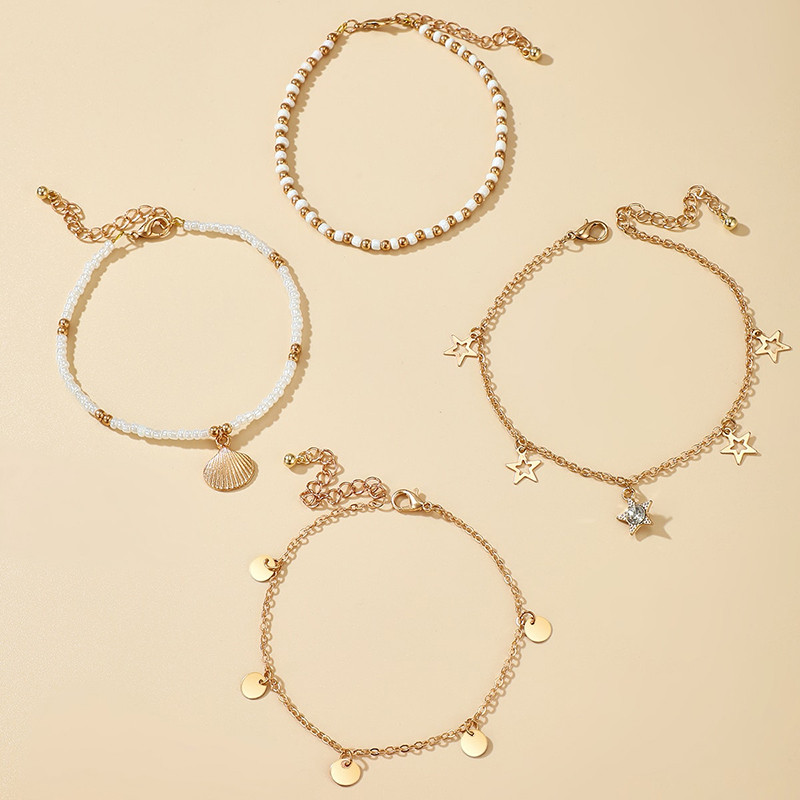 Tocona Charms gleznele cu margele pentru femei Noua vara scoici de cristal stralucitor lant picior bijuterii boeme 4buc/seturi 15406