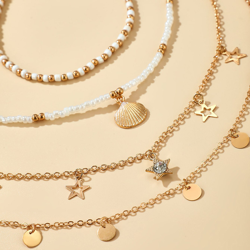 Tocona Charms gleznele cu margele pentru femei Noua vara scoici de cristal stralucitor lant picior bijuterii boeme 4buc/seturi 15406